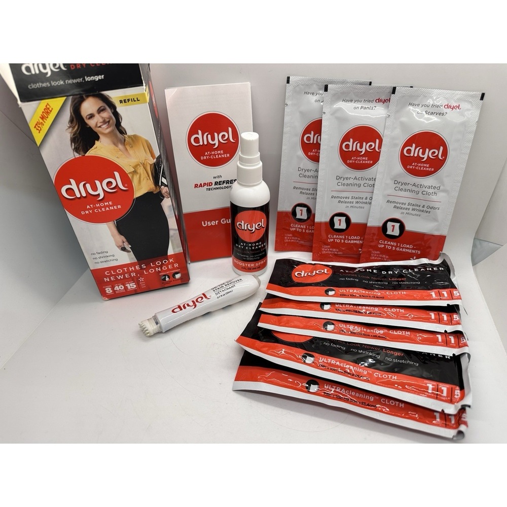 Dryel At Home Dry Cleaner 8 Cloths Kit‎ Booster Spray Stain Pen Bundle